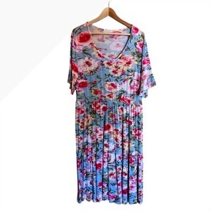SMALLSHOW Maternity Dress Womens Size XL Blue Floral Flared Sleeve Flowy Casual